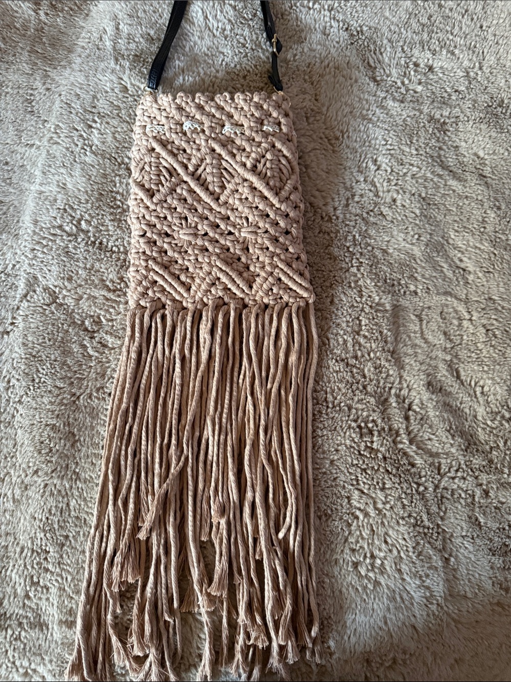 Boho Handwoven Macramé Crossbody Bag - Tan - Picture 5 of 15